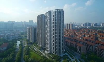 Obraz premium Spectacular cityscape featuring modern architecture and residential tranquility