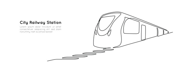 Train and railway station in one continuous line drawing. Metro and subway symbol in simple linear style. Express railroad concept in editable stroke. Doodle vector illustration