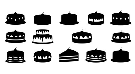 Cake Silhouette Collection: a silhouette set that captures various cake styles, perfect for design, and illustration projects. 