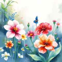 Obraz premium Vibrant colorful flower garden with visible brushstrokes and soft lighting – artistic impressionist style painting 