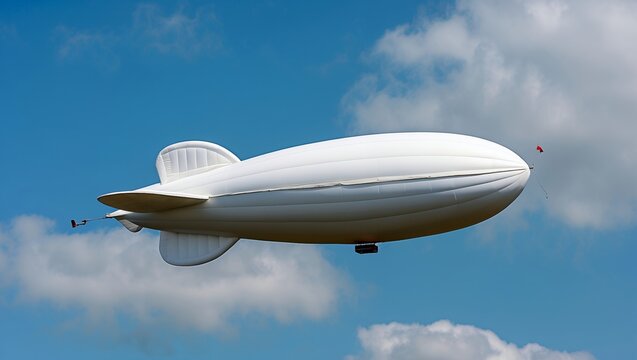 A blank white blimp against a clear blue sky