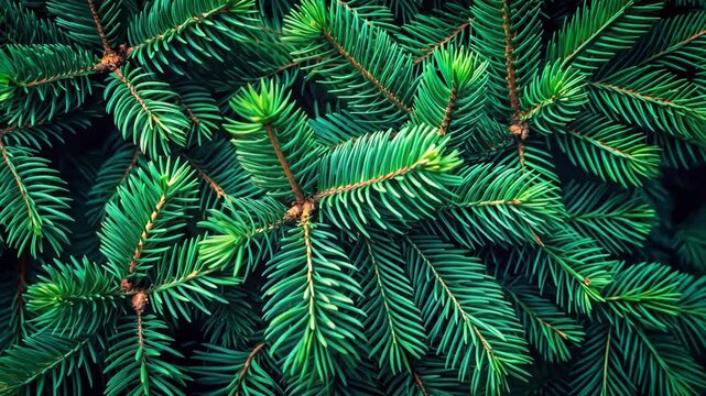 Close-up view of vibrant green fir tree branches, showcasing their natural beauty and intricate needle details