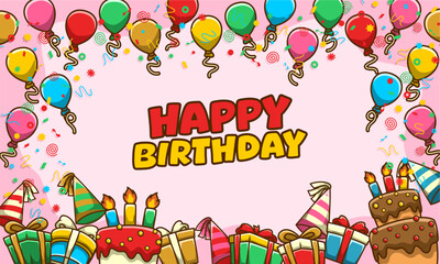 Happy birthday template background. hand draw flat design style