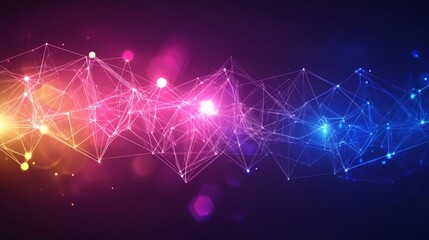 Abstract Connected Network with Glowing Nodes and Vibrant Colors