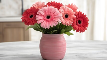Beautiful Pink and Red Gerbera Daisies in Vase