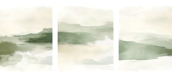 Abstract Landscape Painting In Green And Beige Tones