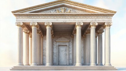 Fototapeta premium grand classical marble building with ornate columns and detailed frieze under a soft sky