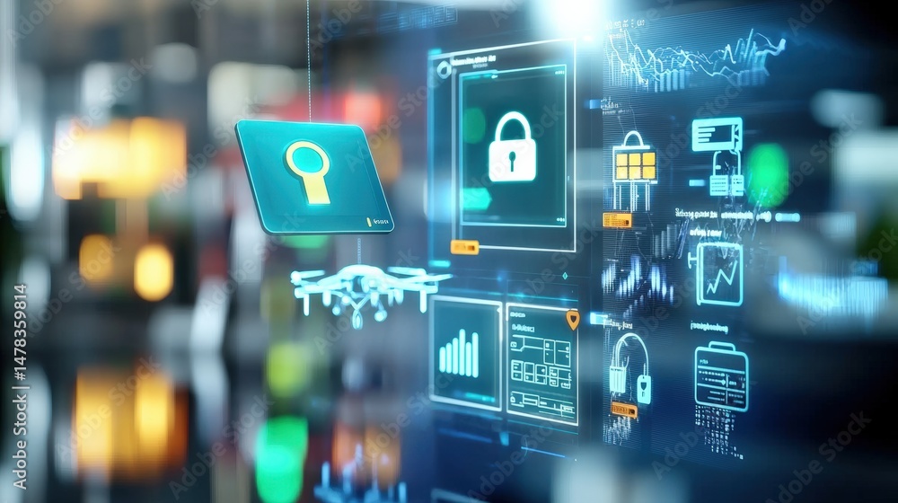 Poster cybersecurity action event data protection strategies digital environment interactive graphics virtu