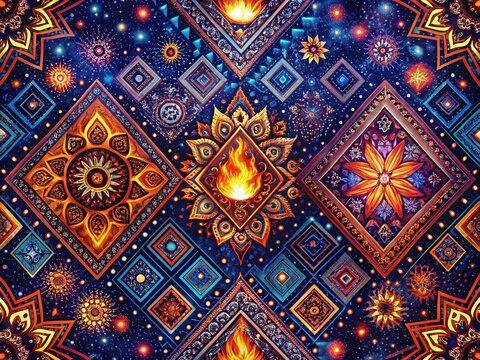 Bohemian Tribal Pattern Night Photography Background for E-commerce