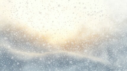 Fototapeta premium Soft snowfall with delicate snowflakes against a muted sky at dawn or dusk, creating a peaceful and serene winter atmosphere