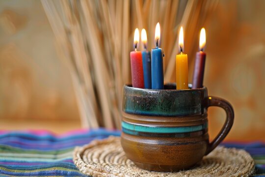 minimalist kwanzaa unity cup and candles .
