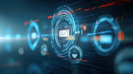 Fototapeta premium Digital communication revolution email security insights online infographic high-tech close-up cybersecurity awareness