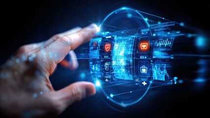 Innovative digital interaction virtual space technology visualization futuristic environment close-up view user interface concept