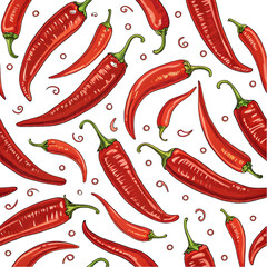 Red Chili Peppers Pattern on transparent background