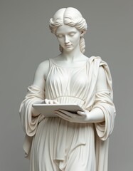 women greek statue with laptop