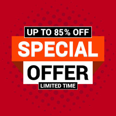 Special 85% offer vector icon design template Limited time special offer banner for marketing promotion