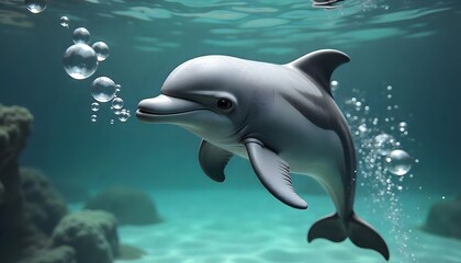 Fototapeta premium Playful Dolphin Exhaling Bubbles Underwater