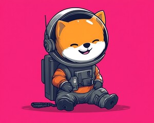 Cute astronaut dog sitting