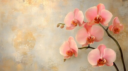 Delicate pink orchids on a textured background.