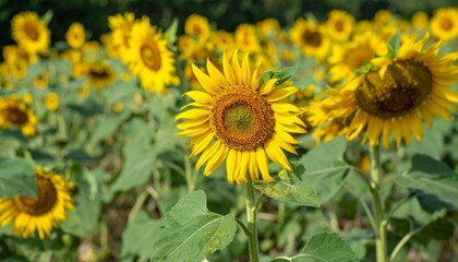 Fototapeta premium Sunflower Field with Cinematic Vibrance and Radiant Bloom Textures for Meadow Background