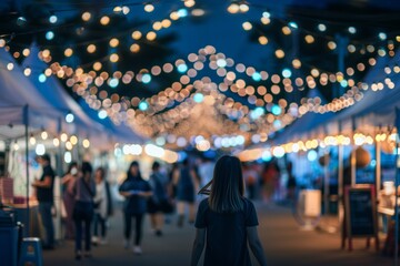 Fototapeta premium Festival Event Party with Hipster People Blurred Background