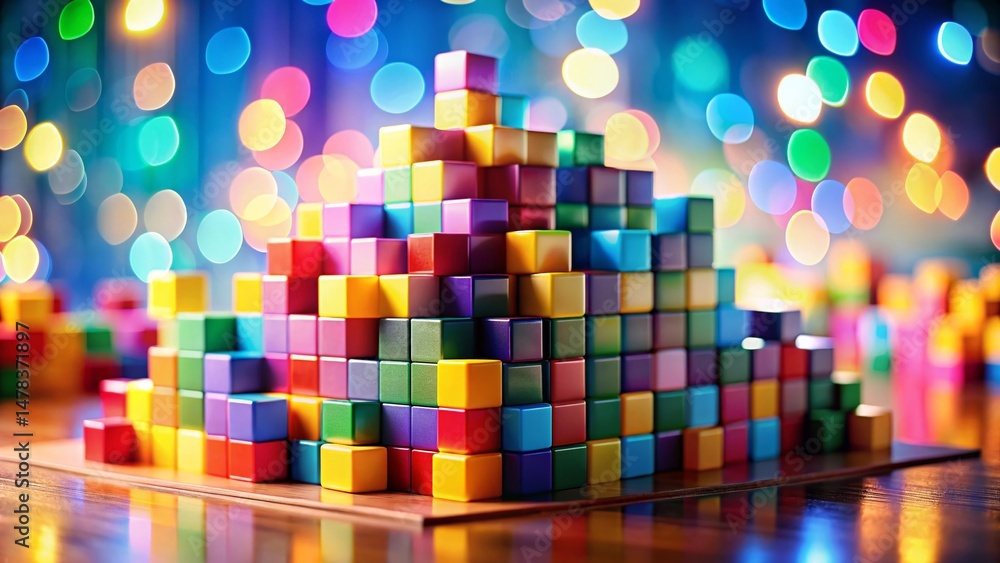Poster brightly colored geometric abstract background with bokeh effect - stock photo