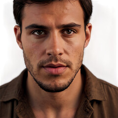 Fototapeta premium Confident Male Portrait: Serene Expression and Stylish Fashion in Studio Close-Up