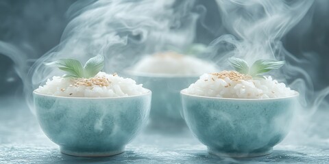 Steaming Rice in Bowls