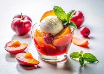 Minimalist Peach Melba Dessert Photography: Elegant Summer Recipe Image