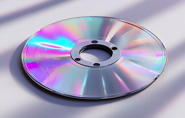Reflective Compact Disc Mockup with Colorful Rainbow Light Patterns on Light Surface

