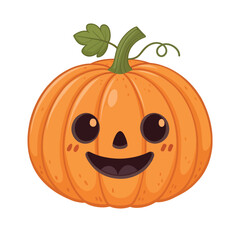 Cute cartoon pumpkins with happy faces and smiling expressions, fun autumn or Halloween decoration elements
