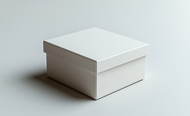 White Square Gift Box Mockup with Smooth Surface on Light Background

