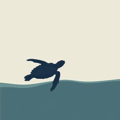 Fototapeta premium minimalist ocean cleanup poster with turtle silhouette .