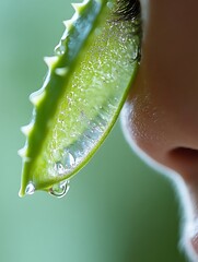 Aloe vera leaf on nose