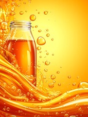 Glass bottle with juice splashing
