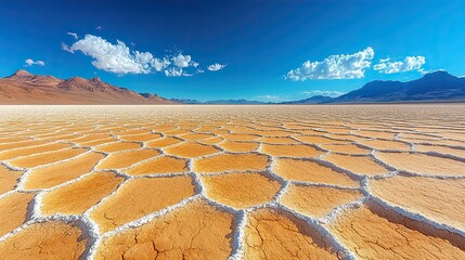 Salt Flat Hexagon Landscape with Andes.