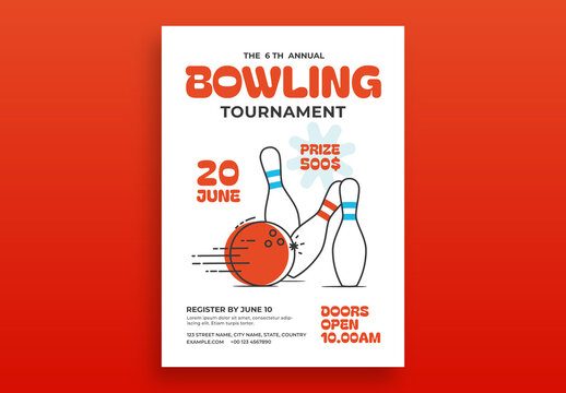 Bowling Tournament Poster with Pins and Ball
