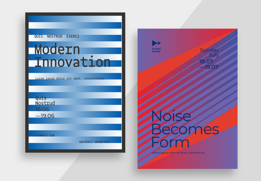 Conceptual Events Posters with Geometric Striped Pattern
