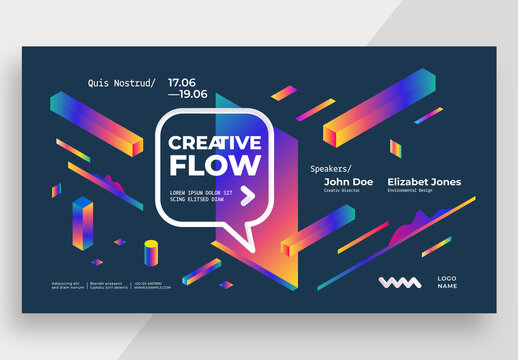 Creative Event Banner Design with Gradient Elements and Geometric Shapes