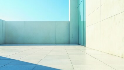 Empty Modern Concrete Patio With Sunlight