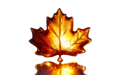 Maple syrup bottle shaped like a maple leaf, crafted from glass for a unique and decorative look isolated on white background PNG