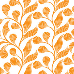 Vibrant Orange and White Seamless Organic Floral Leaf Pattern