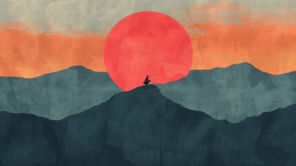 minimalist yoga pose silhouette mountain sunset .