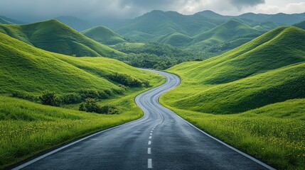 Naklejka premium Winding Road Through Lush Green Hills