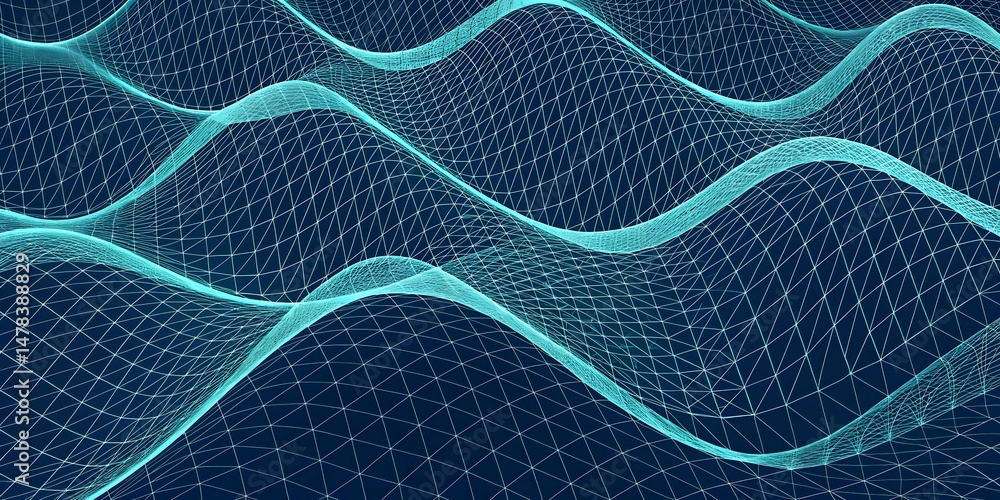 Poster abstract teal waveform network mesh background