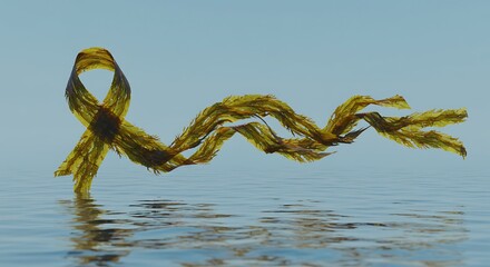 Seaweed ribbon floating in ocean water, algae in the sea, marine plant, aquatic flora, ocean life
