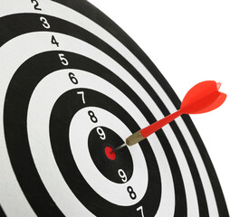 Targeting. Dart board with arrow isolated on white