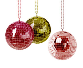Different shiny disco balls on white background