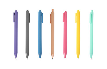 Different pens isolated on white, set. Stationery