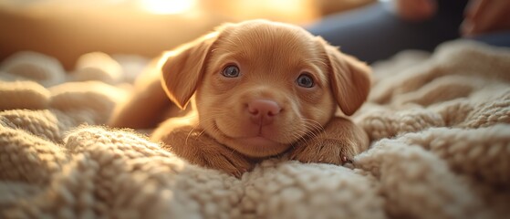 Cute puppy on a soft blanket
